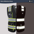 JKSafety Hi Vis Reflective Safety Vests for Men Women High Visibility Vest with Pockets Mesh Fabric Construction Safety Apparel Neon Vest for Work (220-Black M)