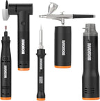 5 Pcs Crafting Tool Deluxe Combo Kit - Mini Rotary Tool, Mini Heat Gun, Air Brush, Soldering Iron, Angle Grinder with 20V 2Ah Power Share Battery, Hub & 41-Piece Accessories