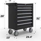 7-Drawer Rolling Tool Chest,Metal Rolling Tool Chest with Wheels and Locking Tool Box,Portable Metal Tool Box for Warehouse,Garage, Repair Shop, Workshop (Black, 7-Drawer)