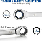 XJX 24PCS Ratcheting Combination Wrench Set | SAE & Metric | 12 Point | 1/4”to 7/8” and 8-19mm | CR-V Steel | Ratchet Wrenches Set with Portable Roll-Up Pouch