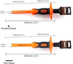 Finder 2 pcs 12-Inch Heavy Duty Chisels Set With Hand Protection, Flat Head and Pointed/Spear Head, Demolishing/Masonry/Carving/Concrete Breaker Chisels set with Bi-Material Hand Guard …