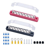 Bus Bar Terminal Block 12V Power Distribution Block with 2 x 1/4" Posts and 12 x #8 Screws Terminals Marine Bus Bar with Ring Terminals Cover for Automotive Car Boat RV Truck (Red, Black)