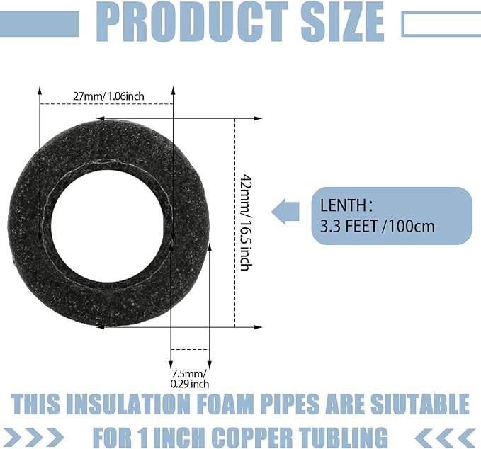 Amylove 36 Pcs 3.3 Feet Foam Pipe Insulation Foam Tube Insulating Water Pipe Pool Swim Noodles Heat Preservation Pipe Covers for Tubing Outdoor Freeze Protection (Black,1 Inch)