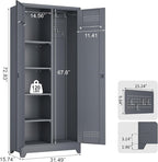 72.8" H Metal Storage Cabinet with Lockable Doors, Functional Garage Storage Cabinets, Cleaning Supply Tool Cabinets with Removable Pegboard Hanging Rod & S-Hooks, Grey