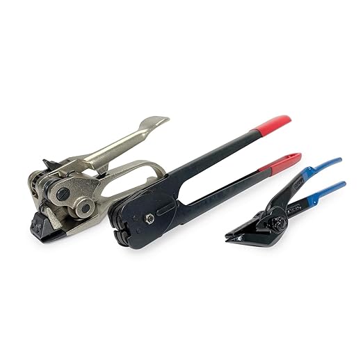IDL Packaging Round Packages Strapping Tool Set for 1/2" Steel Strapping, 1100 lbs Break Strength – Tensioner, Sealer, Cutter for Metal Banding – Packaging Strapping Tool Kit to Secure Heavy Packages