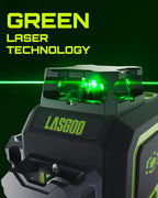 LG-3D Laser Level Self Leveling 3x360°, 3D Green Beam Cross Line Laser for Construction and Picture Hanging, 2 Rechargeable Batteries (20 Hrs), Magnetic Liftable Stand Included, Green