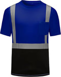 High Visibility Shirts Quick Dry Safety T Shirts with Reflective Strips and Pocket Short Sleeve Mesh Hi Vis Construction Work Class 2 Shirt for Men/Women Black Bottom Blue,Medium