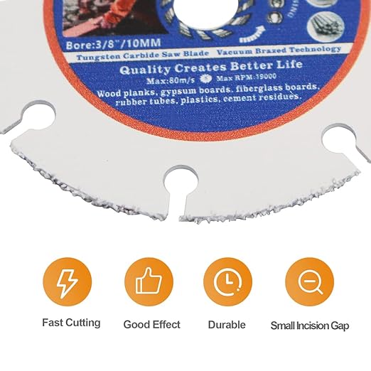 Carbide Multi Wheel,BRSCHNITT 3pcs 3 Inch (75mm) with Arbor 3/8 Inch (10mm) Tungsten Carbide Cut Off Wheel for Wood,Laminate,Gypsum Board,Plastic for Angle Grinder Cutting Disc.