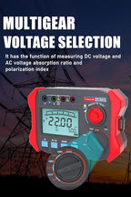 Digital Insulation Resistance Tester 100V-1000V /0.06MΩ-50.00GΩ Megohm Tester Auto Ranging 2000 Counts 2V~750V AC/DC Voltmeter with 500 Data Storage LCD Display(ZC-501)