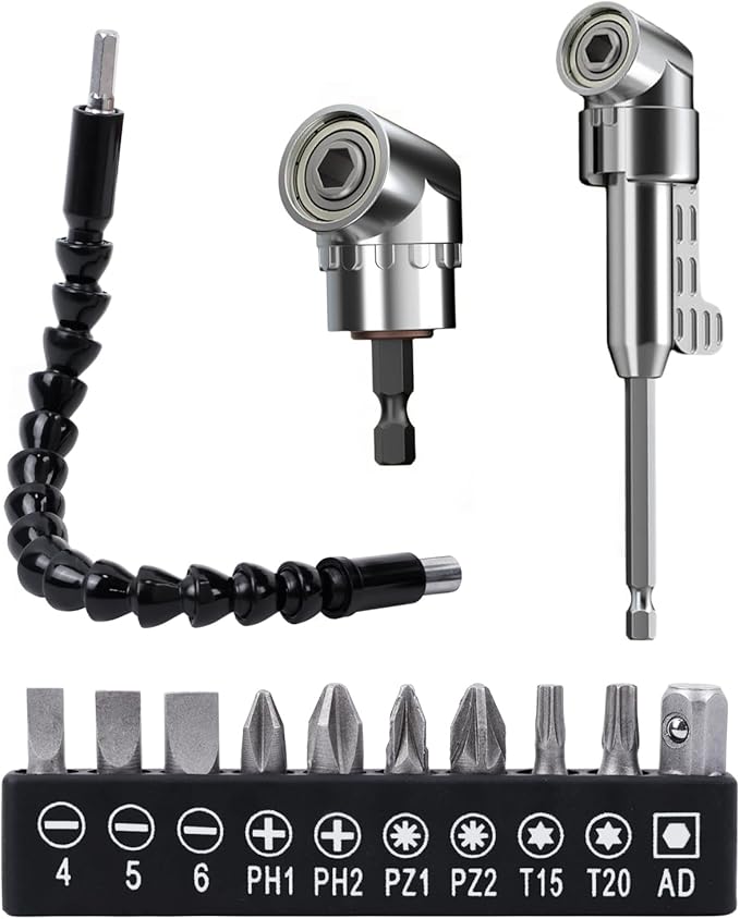 105 Degree Right Angle Drill Adapter, 2025 New Right Angle Head Drill Driver Extension Bit Power Screwdriver Socket Adapter, Corner Tool Screw Hub with Multi-function Bend Screwdriver Bit