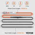 VEVOR Self-Regulating Pipe Heating Cable, 30-feet 5W/ft Heat Tape for Pipes Freeze Protection, Protects PVC Hose, Metal and Plastic Pipe from Freezing, 120V