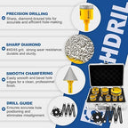 HIGHDRIL Multi Angle Measuring Ruler 5-Hole Drill Locator & Diamond Drill Bit Kit Triangle Shank for Porcelain Tile Ceramic Marble (6/8/10/20/25/28/35/45/50/65+35mm Hex Shank Chamfer Beveling Bit)