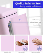 Rubbish Bin with Lid, 10 L, Stainless Steel Bathroom Waste Bin, Small Waste Bin, Pedal Bin, Stainless Steel for Bathroom, Bedroom and Office, Pink