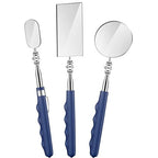 3 Pieces Telescoping Inspection Mirror Stainless Steel Extendable Mechanic Mirror with Long Handle Tool for Technicians Mechanics Contractors(50/50/25 mm,Square,Round,Oval)