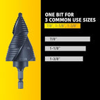 3 Sizes M2 Quick Change Step Drill Bit, 7/8", 1-1/8", 1-3/8" Black Cone Drill Bits for Steel Metal Sheet Hole Drilling Cutting, Multiple Hole Sprial Unibit, Stepped Up Bits Home Tools