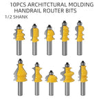 10PCS Architectural Molding Router Bit Set 1/2 Shank Casing Base CNC Line Handrail Woodworking Cutters Face Mill Woodworking Chisel Cutter Milling Tool