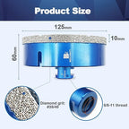 125mm Diamond Core Drill Bit for Porcelain Tile Ceramic Marble Granite Drilling,BRSCHNITT 1pc Vacuum Brazed Diamond Hole Saw with 5/8-11 Thread (125mm)