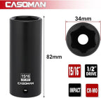 CASOMAN 1/2" Drive x 15/16" Deep Impact Socket, 6-Point, SAE, CR-MO