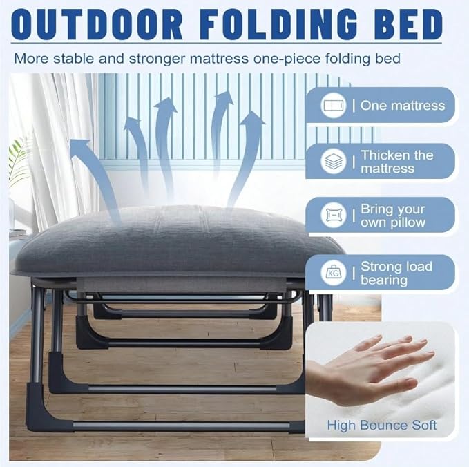 Camping Cot Recliner Portable Folding Bed with Pillow Adjustable Backrest Heavy Duty Frame for Sleeping Travel Office Indoor Outdoor Use (Small(66in))