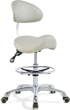 Grace&Grace Ergonomic Rolling Saddle Stool Chair with Wheels Adjustable Swivel Stool with Back and Footrest Heavy Duty for Esthetician, Artist, Dental, Medical, Spa, Salon, Cutting, Home Office