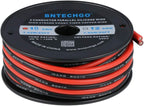 BNTECHGO 10 Gauge Flexible 2 Conductor Parallel Silicone Wire Spool Red Black High Resistant 200 deg C 600V for Single Color LED Strip Extension Cable Cord,Model,25ft Stranded Tinned Copper Wire