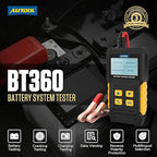 Car Battery Tester 12V Battery Load Tester AUTOOL BT360 6V-30V DC Charging Cranking Test 100-2000 CCA Automotive Alternator Tester Digital Auto Battery Analyzer for Vehicle Truck Motorcycle SUV Boat