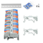 5Pcs Lever Wire Connectors, 2 in 4 Out, Push-in, 4-2.5 mm² Quick Wiring DIN Terminal Blocks, 30Pcs Wire Ferrules Terminals & 5.51 Inch DIN Rail Included