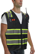 Hi Vis Vest with 2 inch Reflective Strips - Class 2 Safety Vest with Zipper Construction for Men & Women - Black, Large