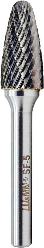 SF-5 Tungsten Carbide Burr Tree Shape Radius End Double Cut Rotary Burr File (1/2” Cutter Dia X 1”Cutter Length) with 1/4'' Shank, by LU&MN