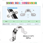 Glarks 50Pcs M8 Pipe Strap Clamp, 304 Stainless Steel 2 Hole Strap Heavy Duty Rigid Pipe Strap U Bracket Tube Strap Cable Clamp Hanger Tension Tube Clip for Pipe Tube Cable Fixing (40mm (1-1/2"))