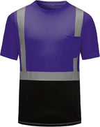 High Visibility Shirts Quick Dry Safety T Shirts with Reflective Strips and Pocket Short Sleeve Mesh Hi Vis Construction Work Class 2 Shirt for Men/Women Black Bottom Purple,XL