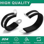 10pcs 1-3/4 Inch Stainless Steel & Rubber Coated Cushioned Insulated Cable Clamps, Automotive Pipe & Wire Clamps, Black