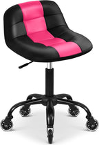 Rolling Stool with Wheels, Garage Shop Stool with Backrest, Roller Seat with Pneumatic Adjustable Height 16.93"-19.69", Heavy Duty Multi-Purpose Chair for Shop Salon Office Home, Pink