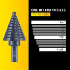 10 Sizes Step Drill Bit for Metal Sheet, 1/4 to 1-3/8 Inches High Speed Steel Drill Cone Bits for Hole Drilling Cutting, HSS Multi Size Hole Stepped Up Unibit