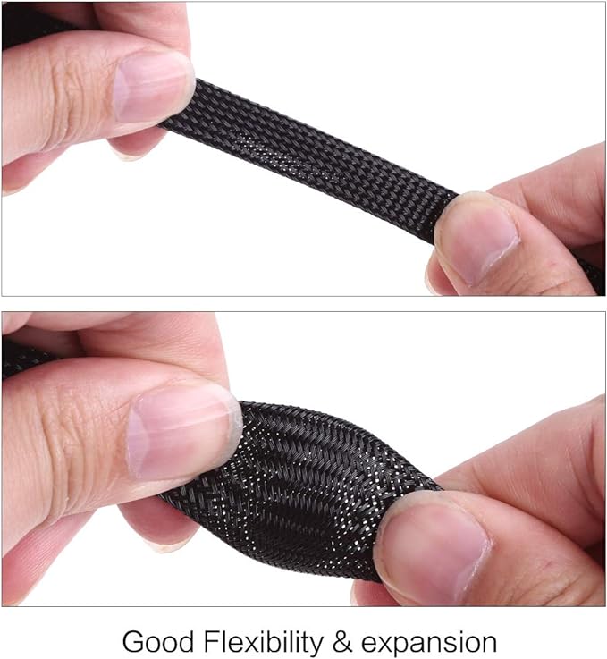 Keco 100ft – 3/8 inch PET Expandable Braided Cable Sleeve – Wire Sleeving for Audio Video and Other Home Device Cable Automotive Wire - Black