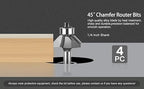 WSOOX 45 Degree Chamfer Router Bits with 1/4" shank 4PCS Bevel Edge Forming Router Bits (Cutting Diameter:1/4”, 5/16”, 3/8”, 1/2”)