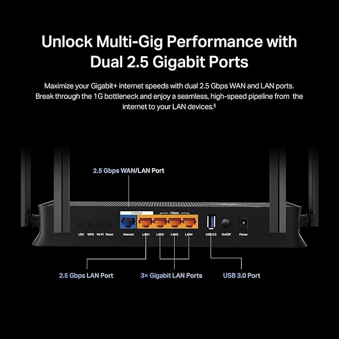 TP-Link Dual-Band BE3600 Wi-Fi 7 Router Archer BE230 | 4-Stream | 2×2.5G + 3×1G Ports, USB 3.0, 2.0 GHz Quad Core, 4 Antennas | VPN, EasyMesh, HomeShield, MLO, Private IOT | Free Expert Support