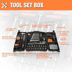 DNA MOTORING 160pcs Mechanic Tool Socket Wrench Set, SAE and Metric Socket Wrench Set, Tool Box Case for Home, Auto and Bike Repair, Orange, TOOLS-00023