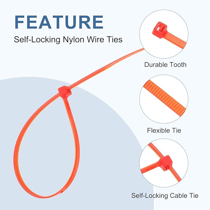 PATIKIL Cable Zip Ties 8 Inch, 100 Pcs Self-Locking Nylon Wire Tie Wraps Heavy Duty Cord Management with 50 lbs Tensile Strength for Indoor and Outdoor, Red (0.2" W)
