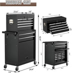 8 Drawer Tools Chest,42.9 inch Tool Cabinet with Universal Lockable Wheels，Organizable Tool Box with Detachable Top Box for Workshop，Black
