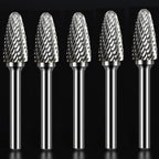 Carbide Burr Set 1/4" Shank SF-5 Die Grinder Bits Tungsten Double Cut Burr Bits (1/2" Cutter Dia X 1" Cutter Length) for Die Grinder Kits Metal Grinding Drilling Polishing (5pcs)