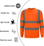 High Visibility Class 3 T Shirts，Hi Vis Safety Shirts with Reflective Strips and Pocket, Long Sleeve Quick Dry Mesh Construction Work Shirt for Men/Women Orange,4XL