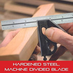 Starrett Steel Combination Square with Square Head - 12" Blade Length, Cast Iron Heads, Reversible Lock Bolt, Spirit Level, 16R Graduation Type - 11H-12-16R