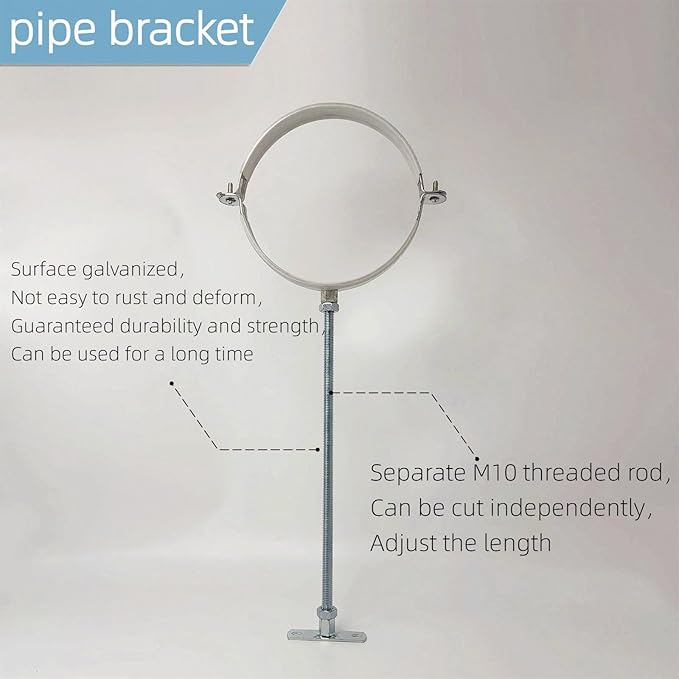 2 Sets Adjustable Pipe Bracket，Heavy Duty Galvanized Iron Stove Pipe Hanger Strap，Wall Support Chimney Pipe Holder，Round Split Ring Vent Conduit Carrier Kit，with All Mounting Screws (12-Inches)