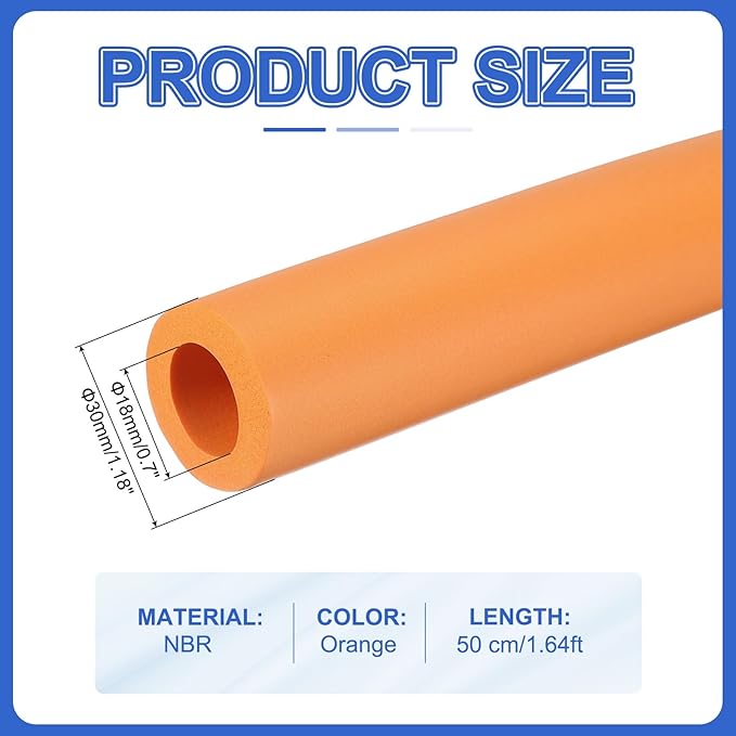 uxcell Pipe Insulation Tube Foam, 11/16" ID x 1/4" Thick x 1.64ft Foam Pipe Cover Non-Slip Hollow Tubing Guitar Air Conditioner Stand Fitness Equipment Handles, Orange