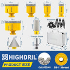 HIGHDRIL Multi Angle Measuring Ruler 5-Hole Drill Locator & Diamond Drill Bit Kit 5/8-11 for Porcelain Tile Ceramic Marble Brick Hole Saw(25/35/45/65/75mm+20mm Finger Bits+50mm Beveling Chamfer Bit)