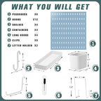 Pegboard Combination Kit, Wall Mounted Storage Set with 8 Pegboards & 32 Accessories Hanging, Blue Peg Boards Organizer for Walls Display, Crafts Organization, Kitchen Organizer, 22" x 44"