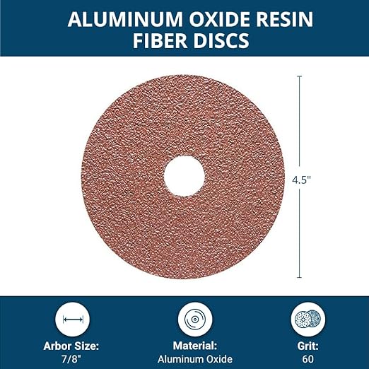 Benchmark Abrasives 4 1/2 Inch Sanding Discs Aluminum Oxide Resin Fiber Grinding Disc for Grinding, Stripping on Wood, Fiberglass, Metal, 7/8" Arbor Angle Grinder Sanding Disc, 25 Pack - 60 Grit