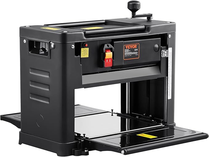 VEVOR Thickness Planer, Two-Blade, 13" Width Worktable Benchtop Planer, 15-Amp 1800W Powerful Motor, 12" Extended Infeeding Table, Low Noise for both hard & soft wood material removal