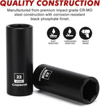 CASOMAN 1/2-Inch Drive x 22mm Deep Impact Sockets, 2 PCS Set, 6-Point, Metric, CR-MO
